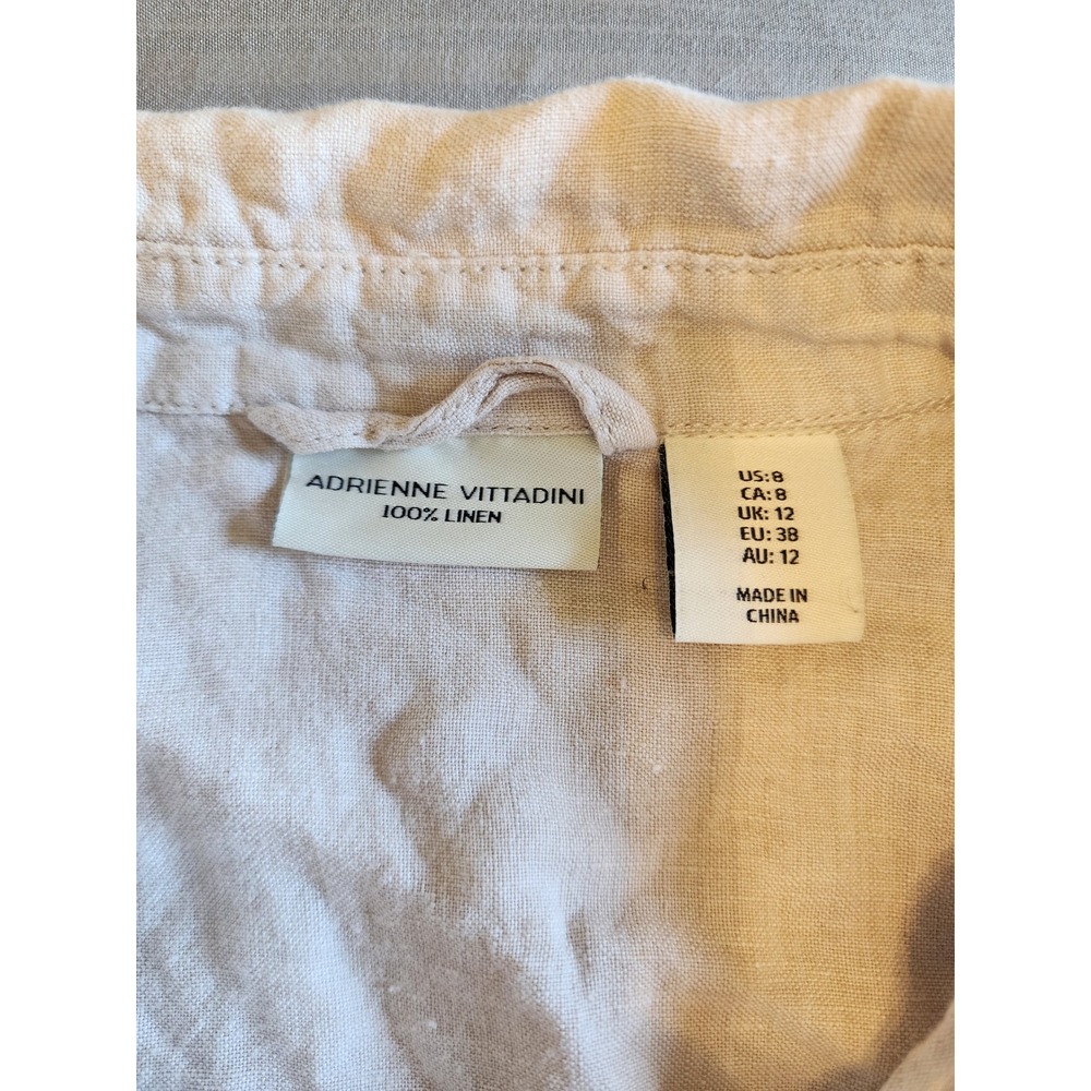 Adrienne Vittadini Womens 100% Linen Sleeveless Shirt Dress Beige Oatmeal Size 8 - Picture 3 of 6